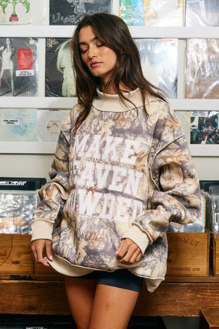 Make Heaven Crowded Camo Mock Neck Sweatshirt