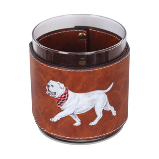 Walking Bulldog Printed Faux Leather Rocks Glass