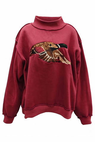 IT2594E-MALLARD | 'MALLARD' Embroidered Mock-Neck Sweatshirt: S/M-L/XL (3-3) / ASH GREY