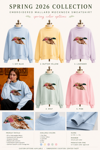 IT2594E-MALLARD | 'MALLARD' Embroidered Mock-Neck Sweatshirt: S/M-L/XL (3-3) / ASH GREY