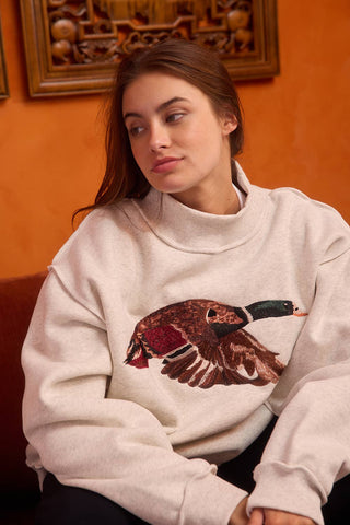 IT2594E-MALLARD | 'MALLARD' Embroidered Mock-Neck Sweatshirt: S/M-L/XL (3-3) / ASH GREY
