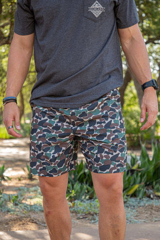 Burlebo Everyday Shorts - Throwback Camo - Hunter Green Pocket