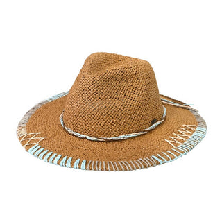 Multi-Colored Stitched Brim Panama Hat: DK.NATURAL