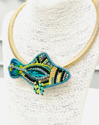 Coastal Beaded Fish Statement Necklace