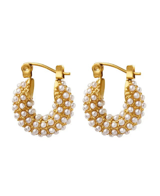 Dainty Pearl Hoop Earrings Water Resistant