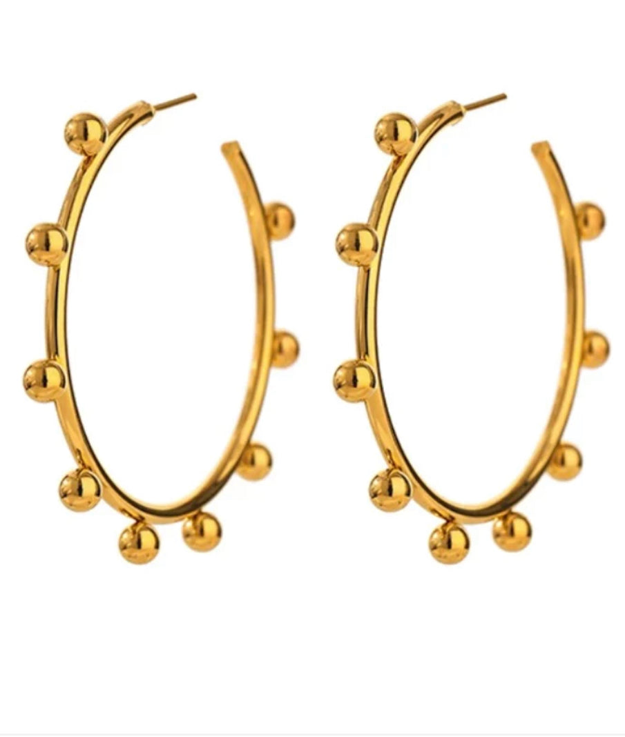 Large Gold Beaded Hoop Earrings