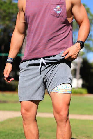 Burlebo Athletic Shorts Grizzly Grey Aztec Liner