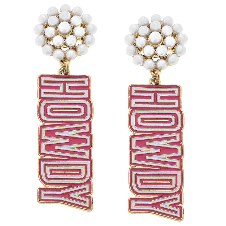 Howdy Pearl Cluster Enamel Earrings in Pink