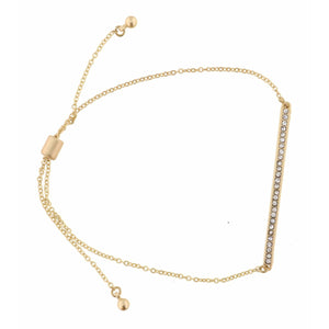LONG STRAIGHT BAR WITH CLEAR CRYSTALS ON GOLD CHAIN BRACELET