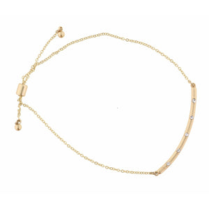 CURVED BAR WITH SPACED CLEAR CRYSTALS ON GOLD CHAIN BRACELET