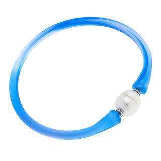 Bali Freshwater Pearl Silicone Bracelet in Tie Dye Blue