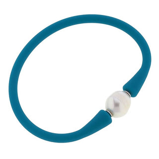 Bali Freshwater Pearl Silicone Bracelet in Teal