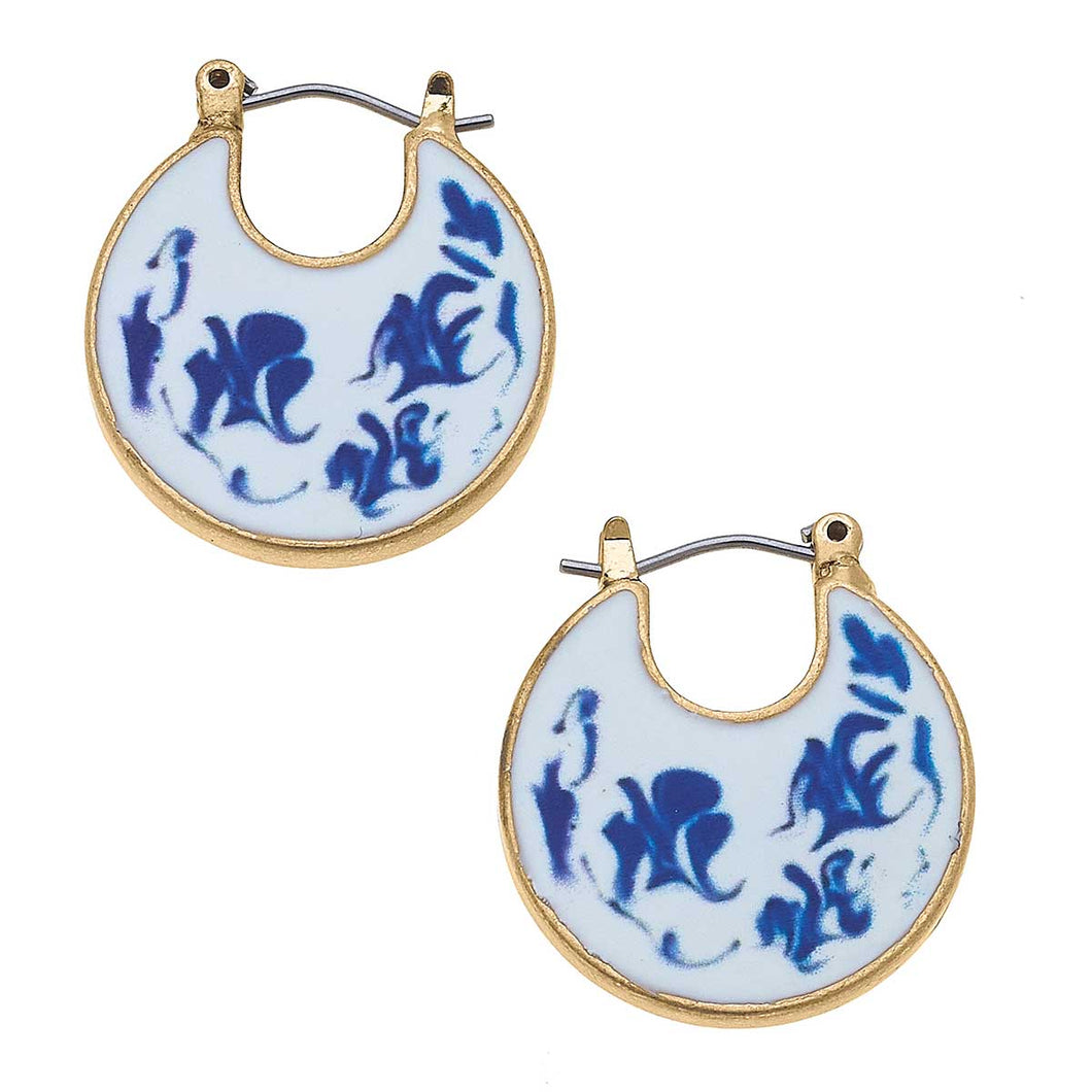 Cassis Chinoiserie Hoop Earrings in Blue & White