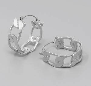 Flatten Link Hoop Earrings in Silver