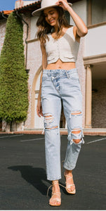 Criss Cross Ankle Mom Jeans
