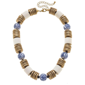 Lorelei Chinoiserie & Painted Wood Necklace in Ivory