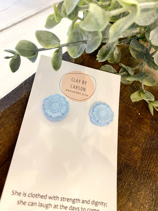 Clay Blue Flower Stud